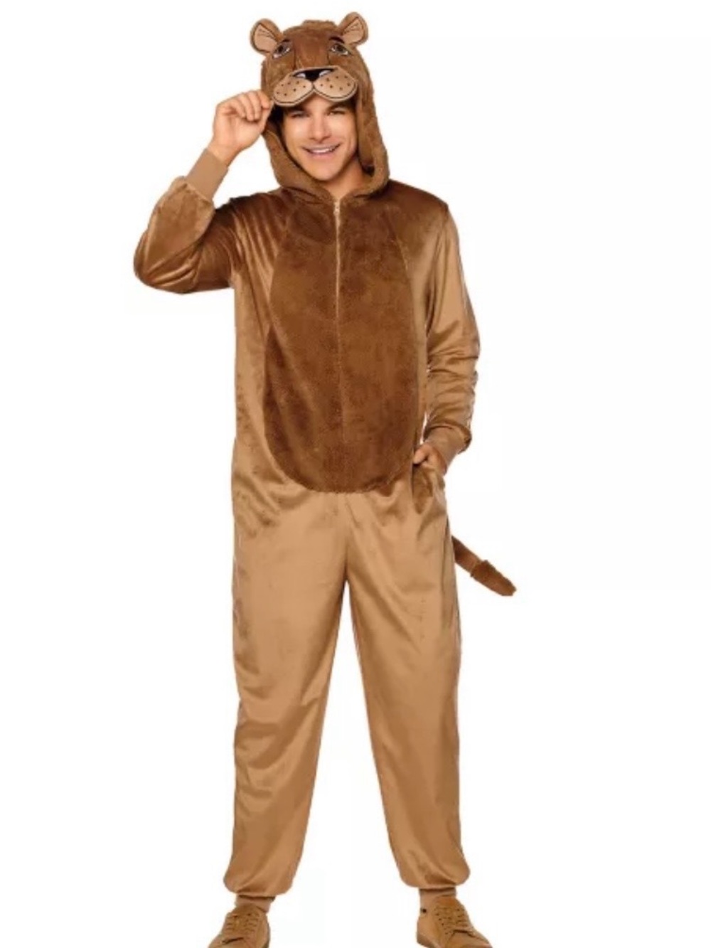 Lion Plush Brown Costume Hoodie One-Piece L/XL Adult. Worn once. Paid $40.